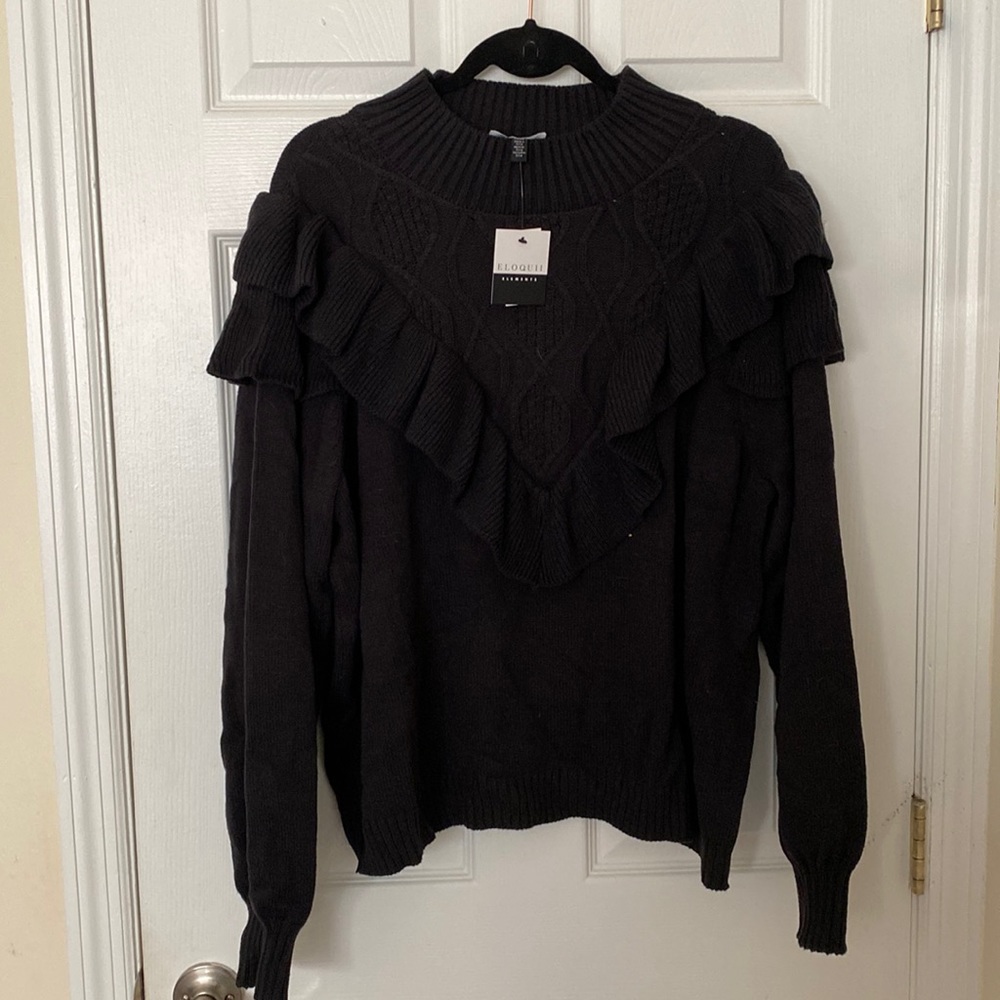 Black Eloquii Elements Ruffle Yoke Sweater